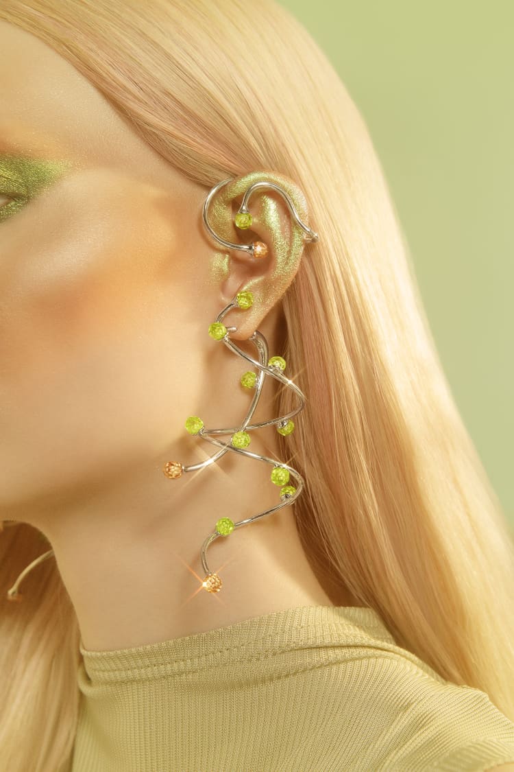 Silver Full Ear Earring with Topaz and Opal Crystals