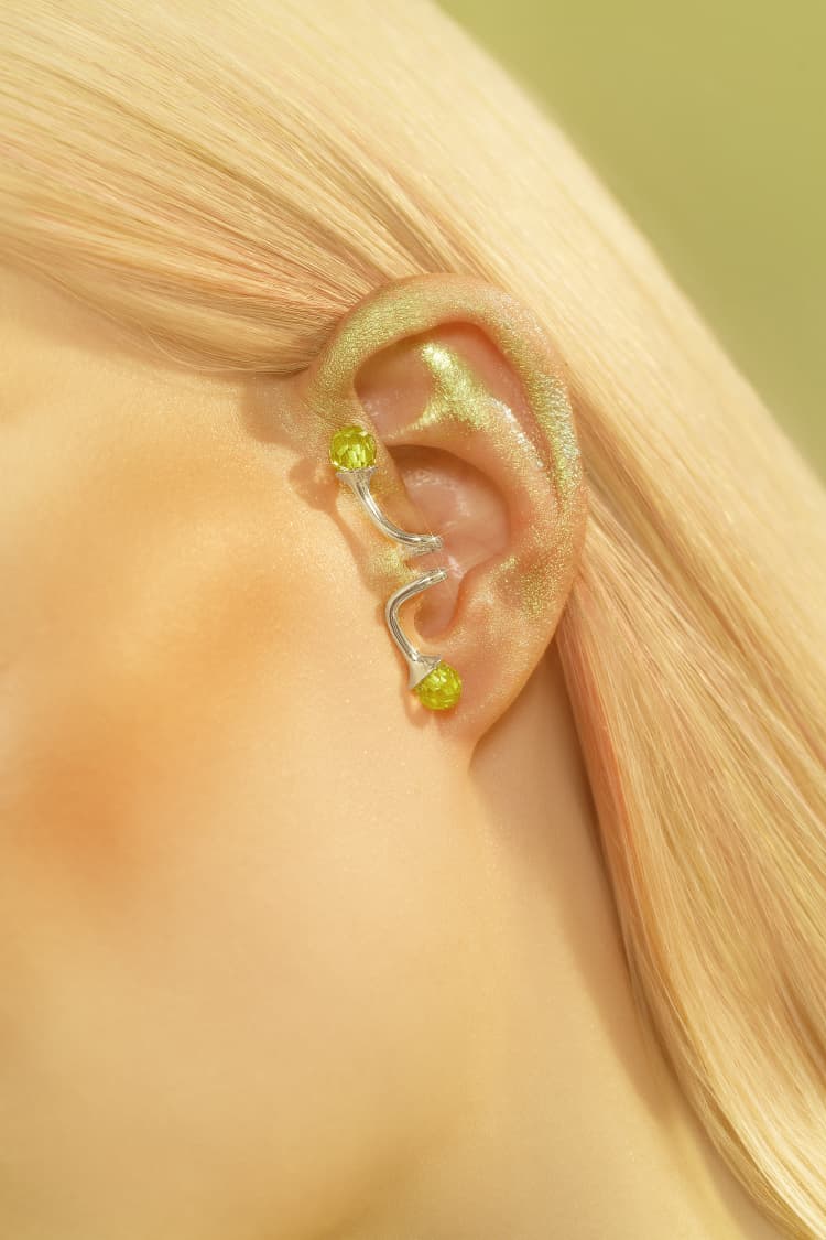 Silver Huggie Ear Cuff with Topaz and Opal Crystals