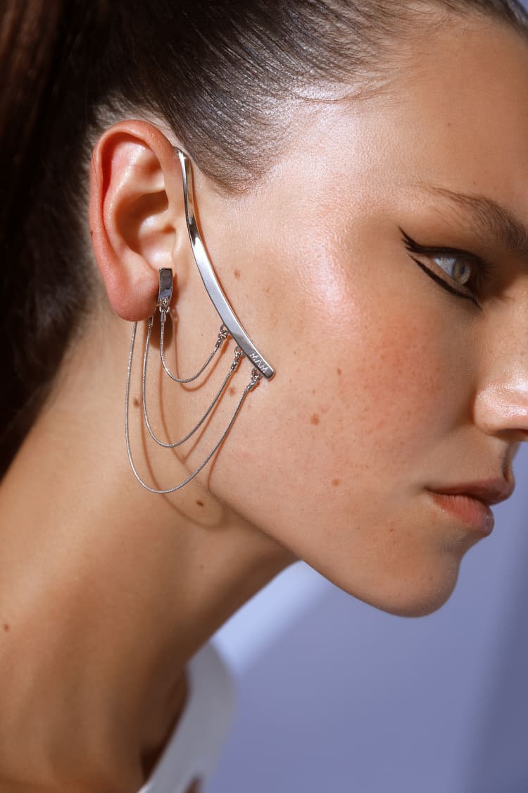 Silver Ear Cuff with Draped Chain