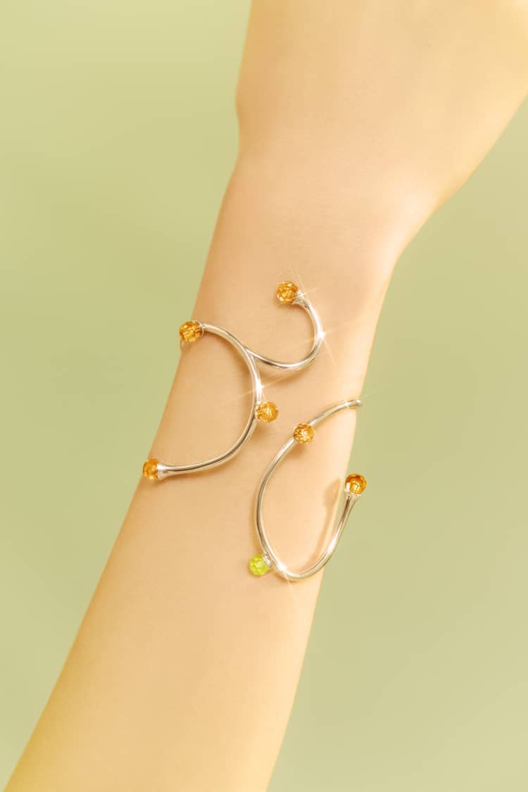 Silver Bold Bangle Bracelet with Topaz and Opal Crystals