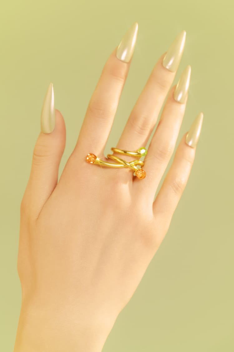 Gold Asymmetric Ring with Opal and Topaz Crystals