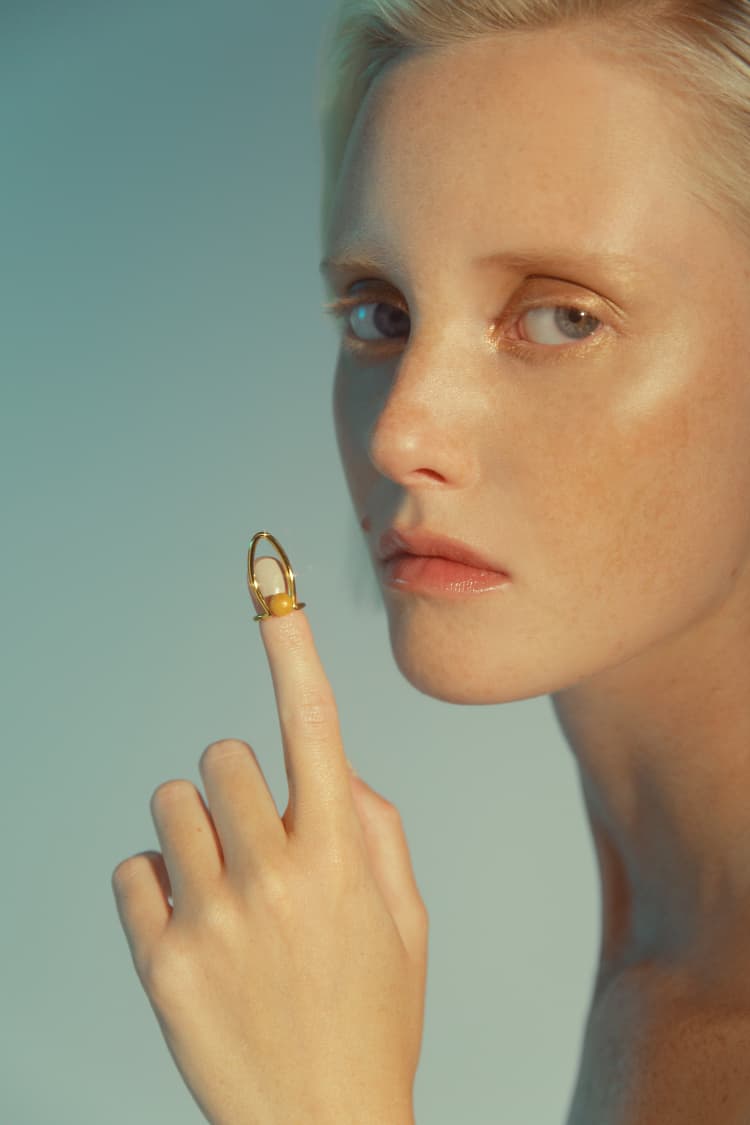Gold Nail Ring with Embedded Stone