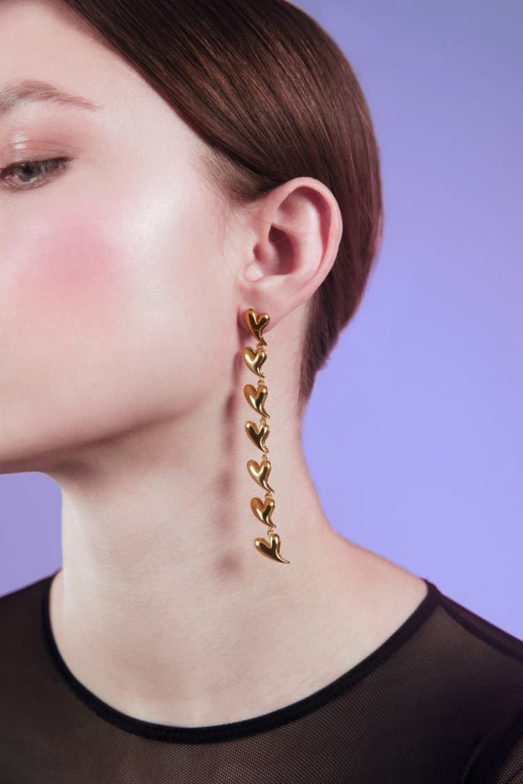 Gold Love Heart Earring Chain