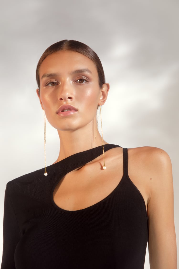 Gold Drop Earrings with Pearl
