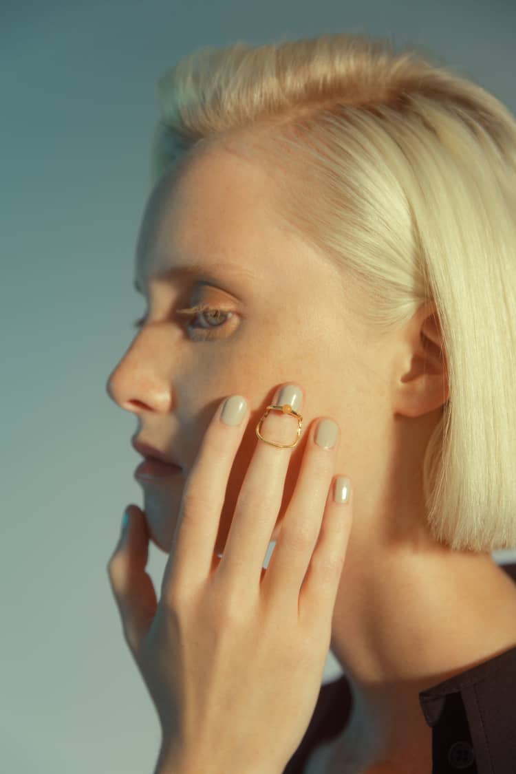 Gold Nail Ring with Chain