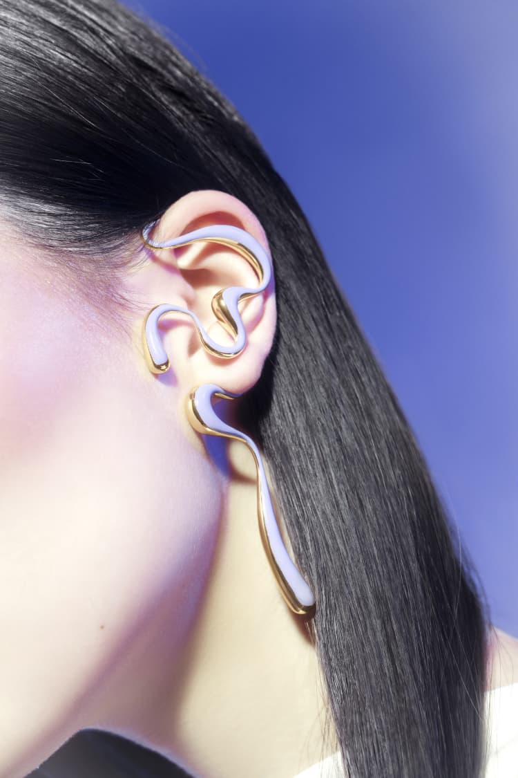 Large Gold and Lilac Liquid Ear Cuff