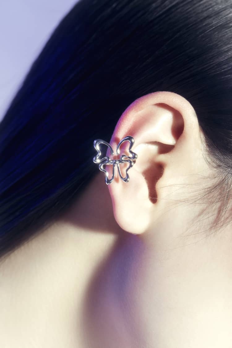 Silver Butterfly Huggie Ear Cuff