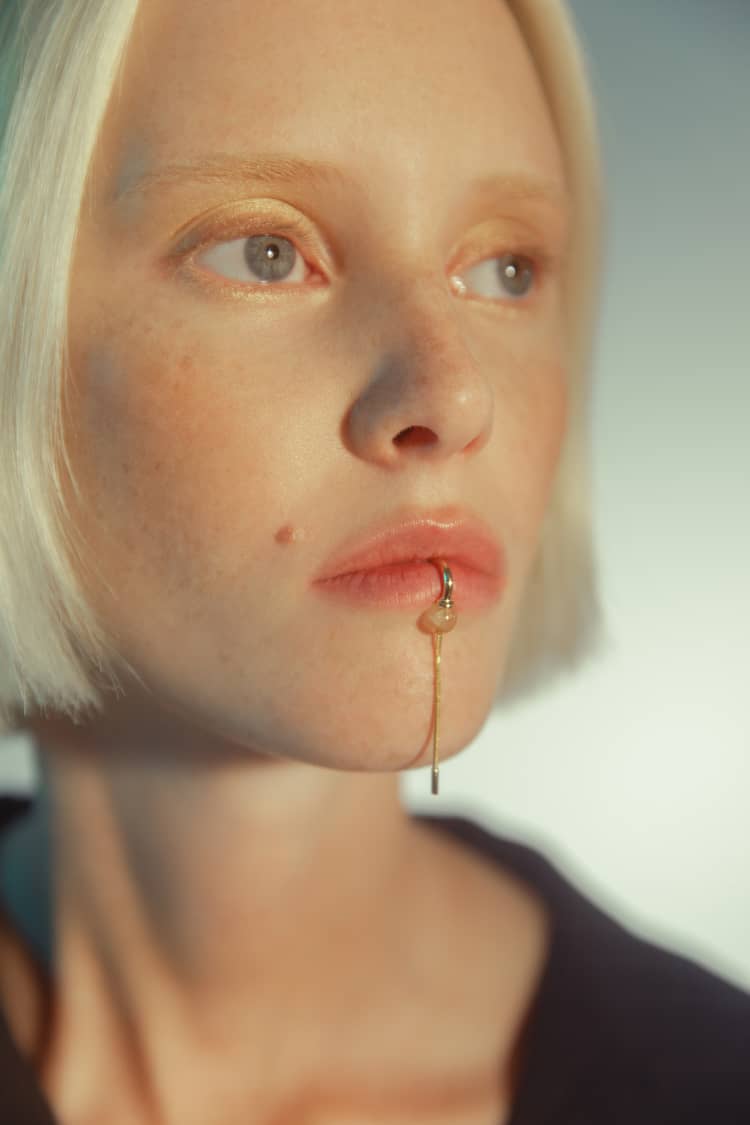 Gold Lip Cuff with Chain