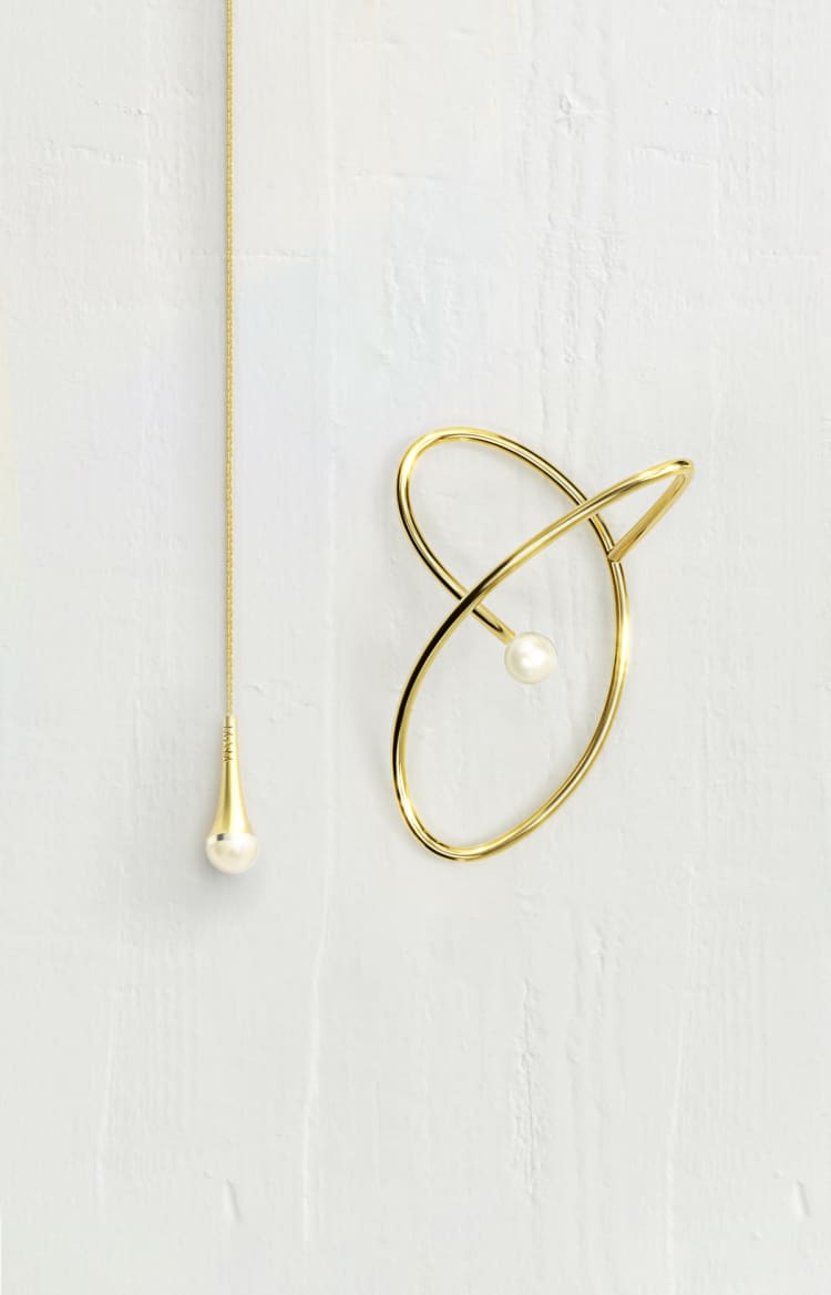 Gold Pearl Ear Cuff with Chain