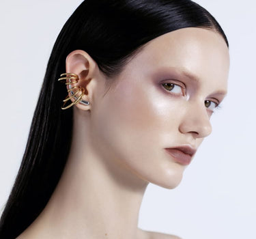 set of ear climber and cuffs in gold