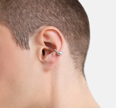 earcuff abombado tipo capucha de plata