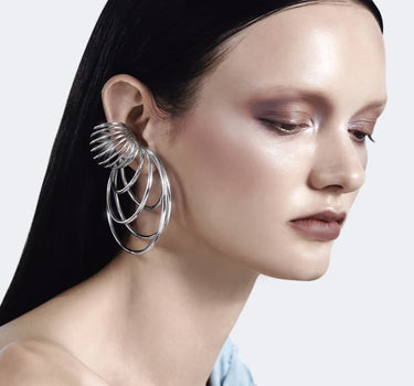 Silver Coil Sphere Ear Cuff
