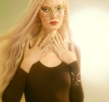 Silver Bold Face Jewel with Topaz and Opal Crystals