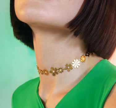 Collana choker con fiore in oro