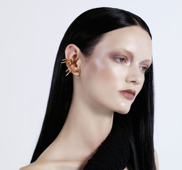 set of ear climber and cuffs in gold