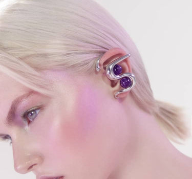 Silver Ear Cuff with Amethyst