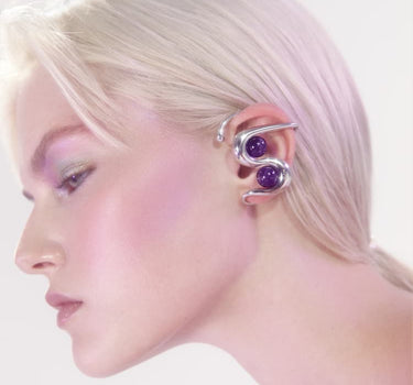 Silver Ear Cuff with Amethyst