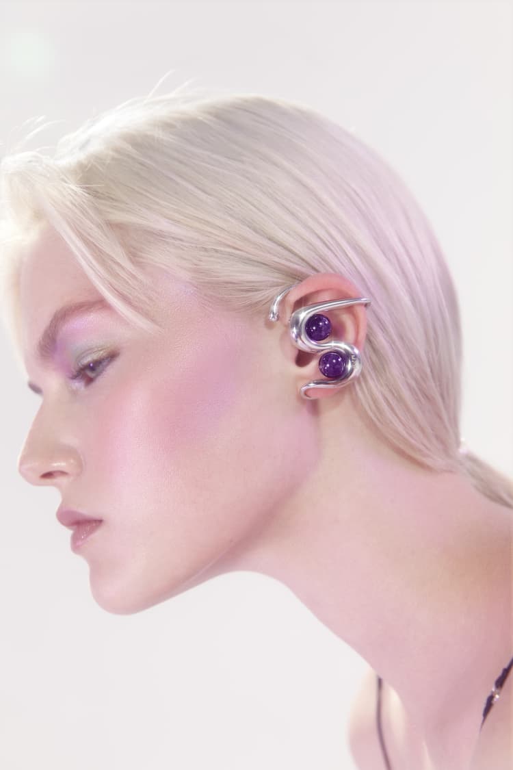 Silver Ear Cuff with Amethyst