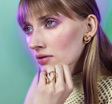 Gold Open Heart Stud Earring