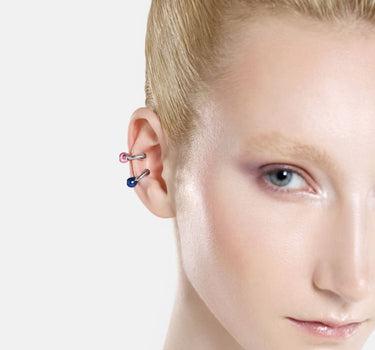 Casa Batlló huggie earcuff in silver and blue
