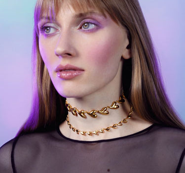 Gold Heart Choker Chain Set