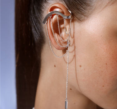 Silver Flowing Ear Cuff with Pendant