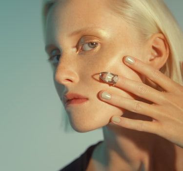 Silver Nail Ring with Embedded Stone