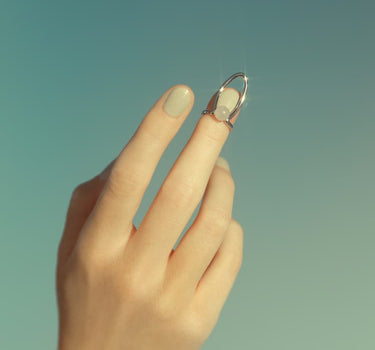 Silver Nail Ring with Embedded Stone