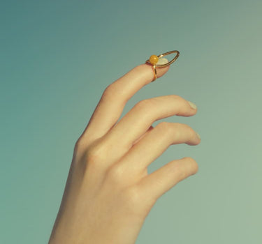 Gold Nail Ring with Embedded Stone