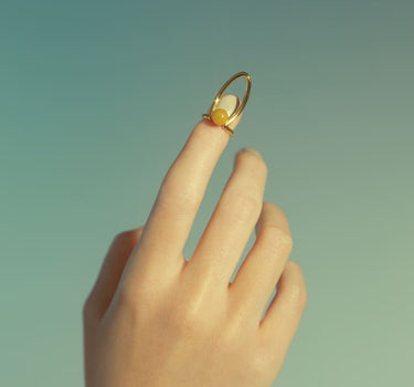 Gold Nail Ring with Embedded Stone