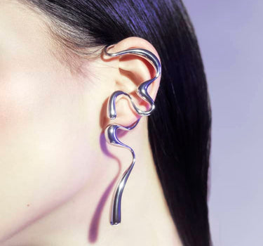 Large liquid earcuff in silver