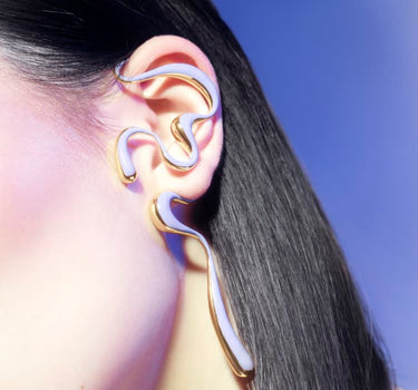 Large liquid earcuff in gold and lilac enamel