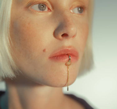 Gold Lip Cuff with Chain