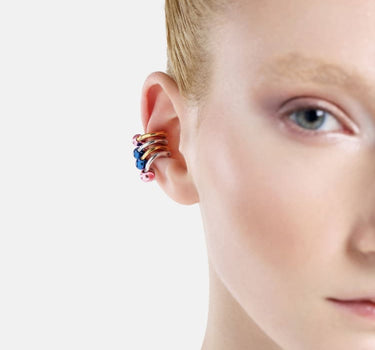 Casa Batlló huggie earcuff in gold and blue