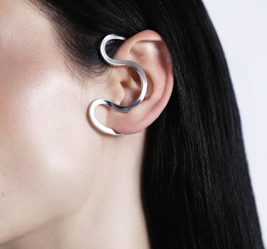 ear cuff around the ear in silver