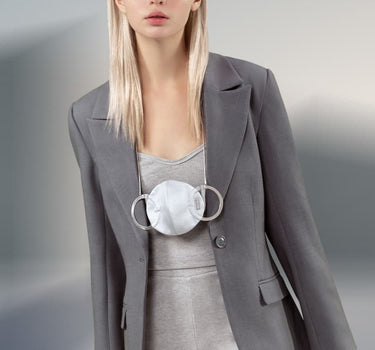 Grey silk mask with chain