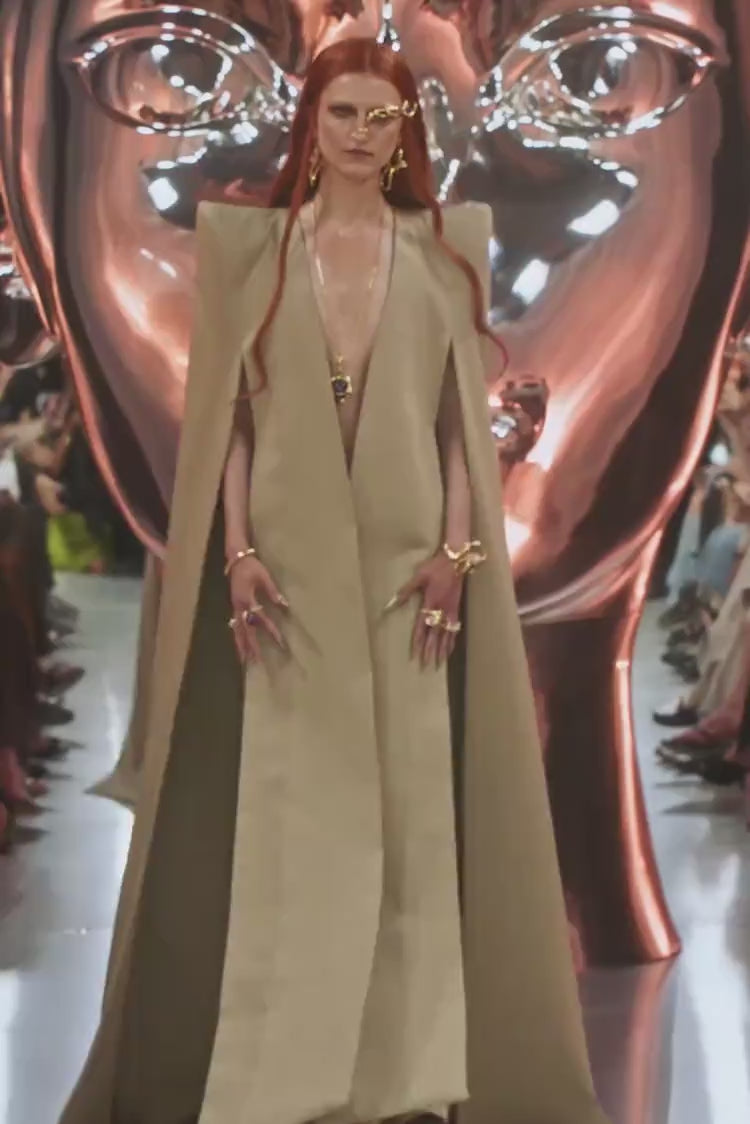Cape with Sculptural Shoulders - Cream