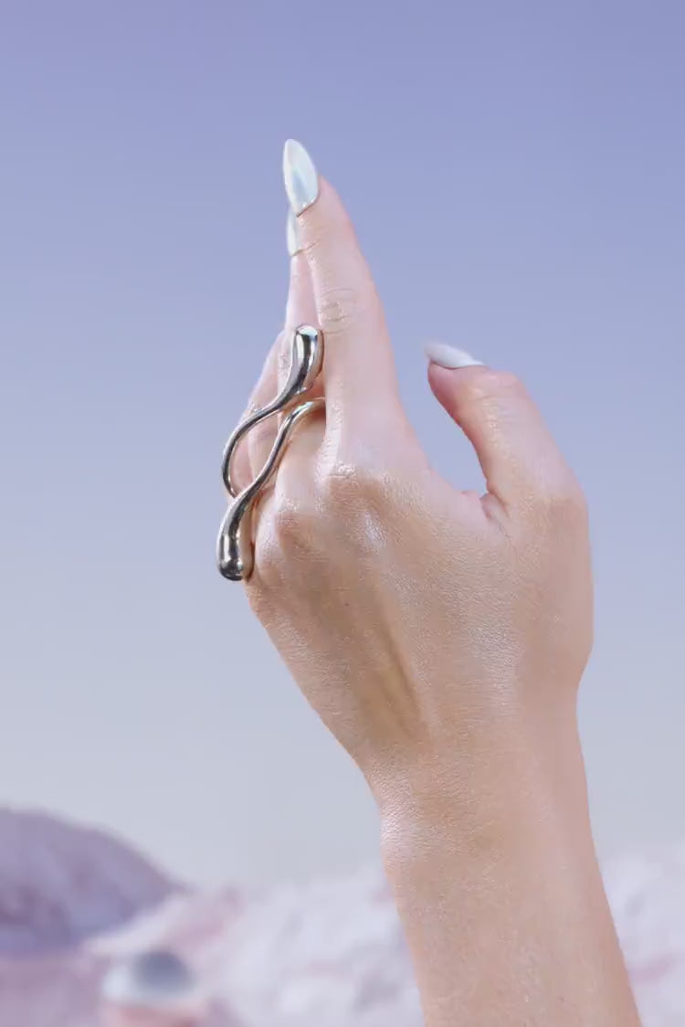 Anello Goccia Doppio Dito - Argento