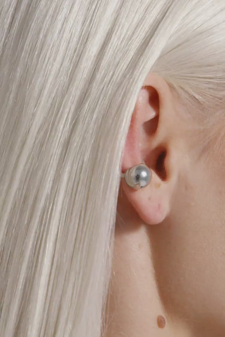 Silver Ball Huggie Ear Cuff Earring