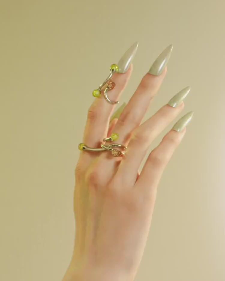 Silberner Statement-Midi-Ring mit Topas- und Opal-Kristallen