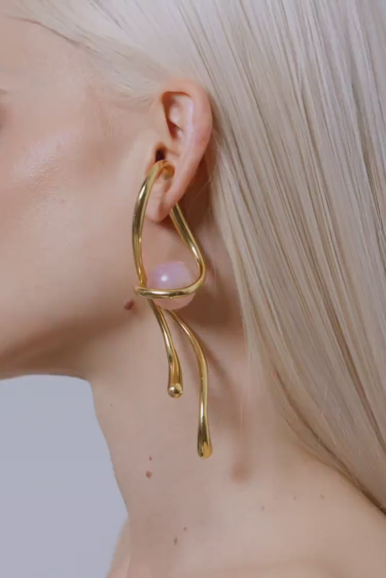 Dangle-Ear-Cuff mit Rosenquarz in Gold