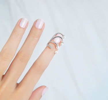 pearl wedding nail ring in silver