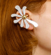 Daisy flower ear cuff with silver petals