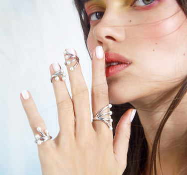 conjunto de joyas de boda de perlas en plata