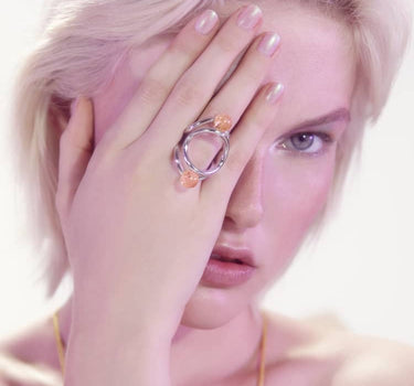 Silver ring with quartz stones