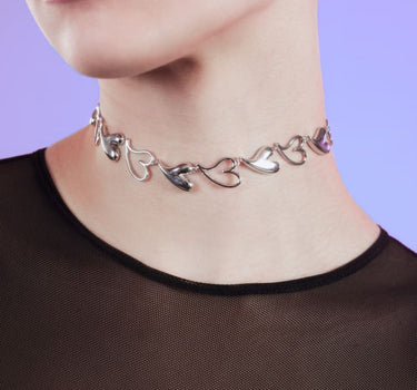 Herz-Choker-Halskette in Silber