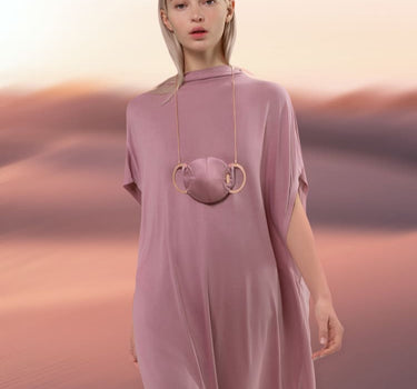 Pink silk face mask with chain