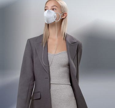 Grey silk face mask with chain